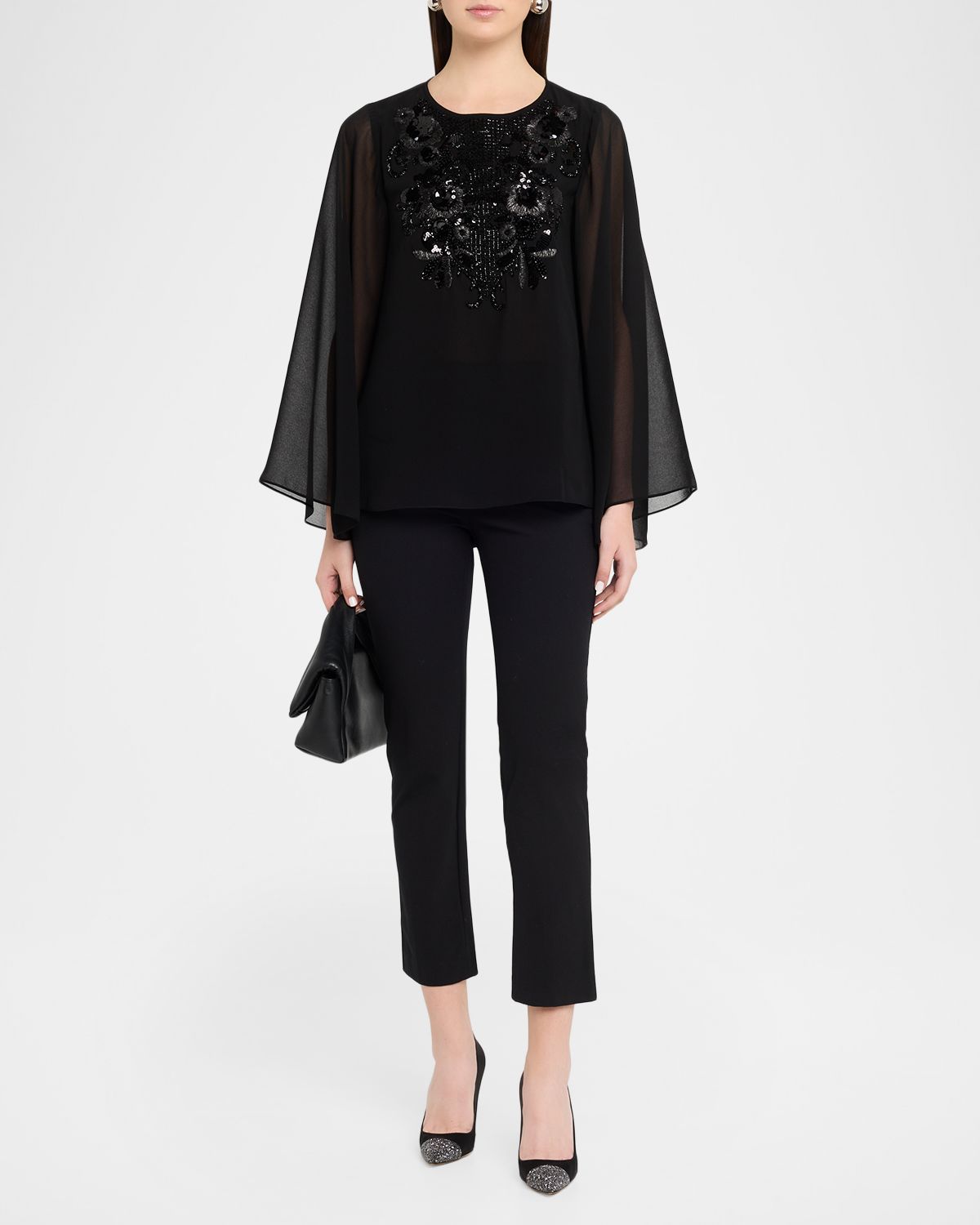 Ungaro Nastasia Sheer-Sleeve Bead & Sequin Blouse