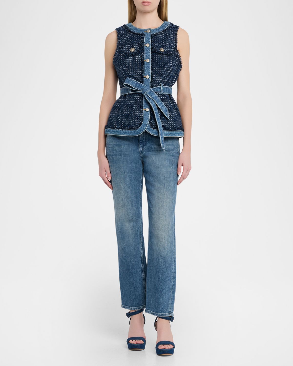 Cinq a Sept Joans Belted Bouclé Denim Vest