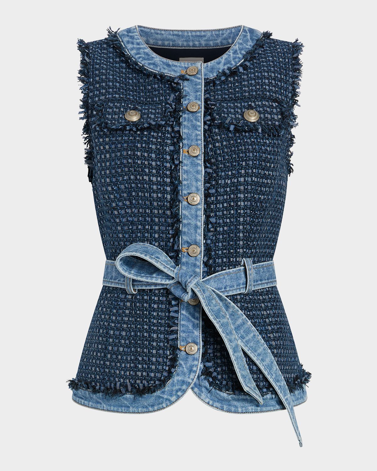 Cinq a Sept Joans Belted Bouclé Denim Vest