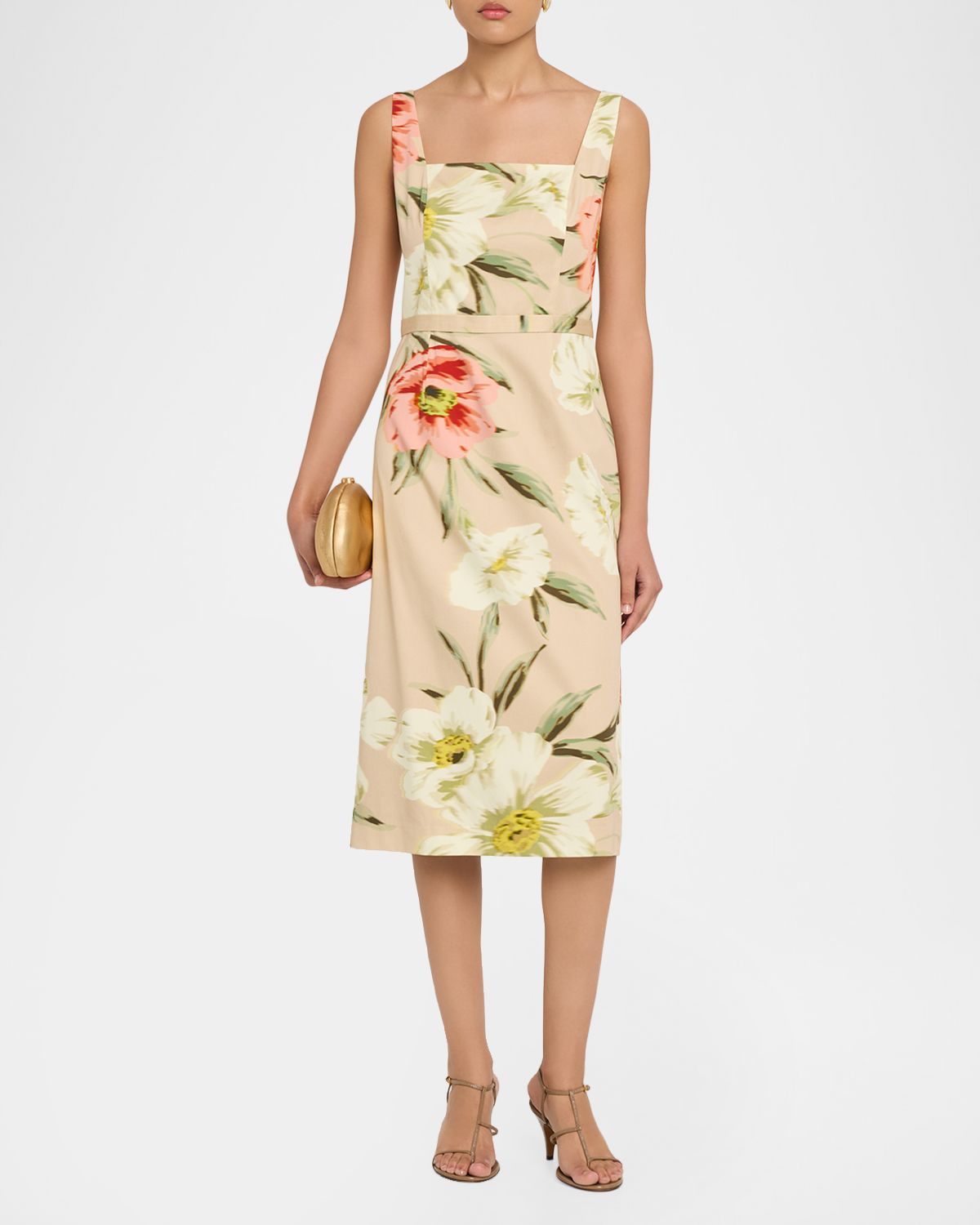 Ungaro Cyra Floral-Print Stretch Cotton Midi Sheath Dress