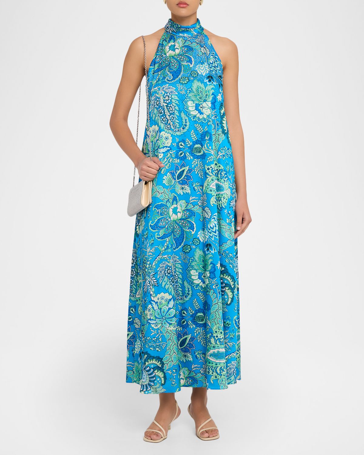 Ungaro Sabine Floral-Print Rhinestone Halter Maxi Dress