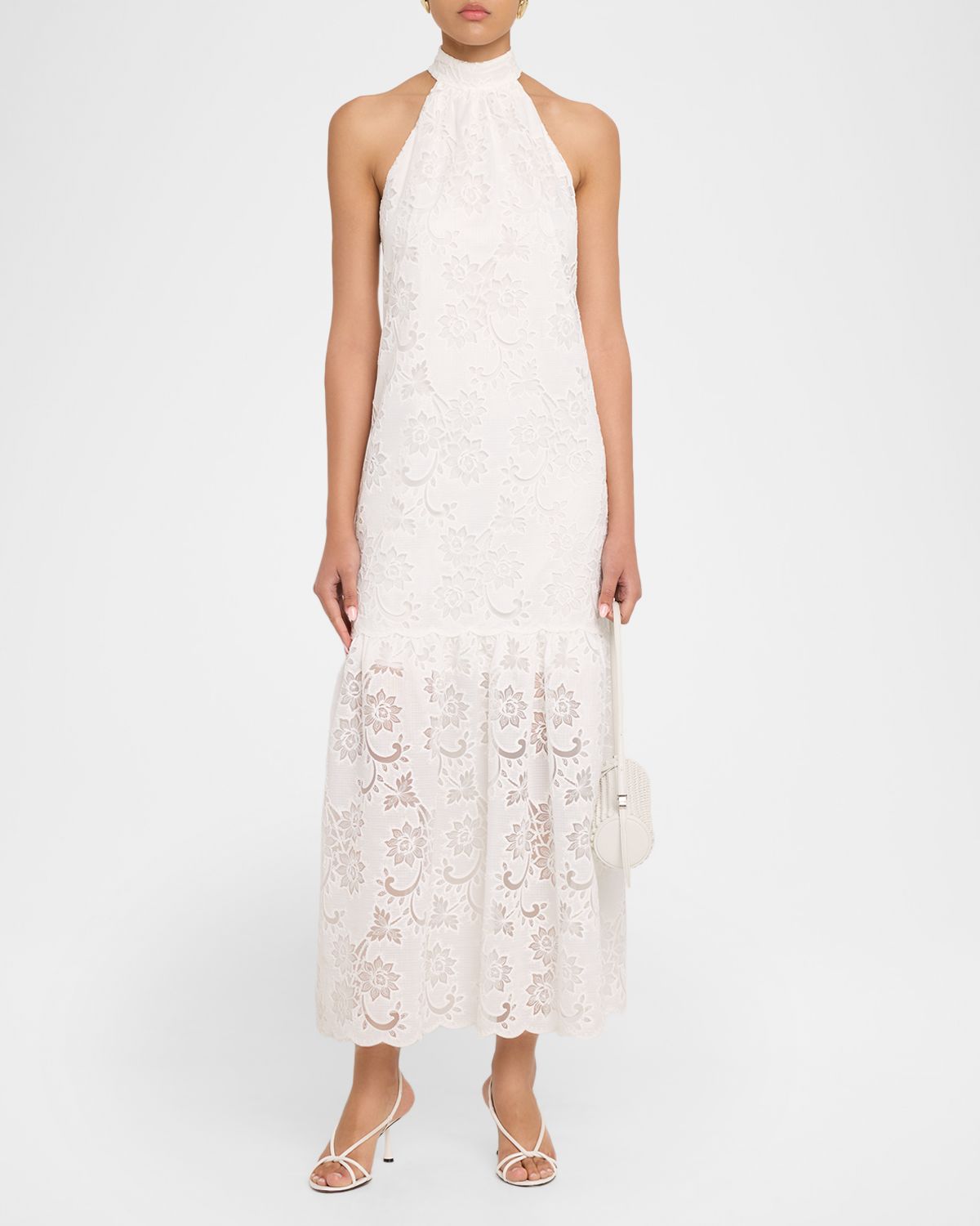Ungaro Meadow Floral-Embroidered Halter Midi Dress