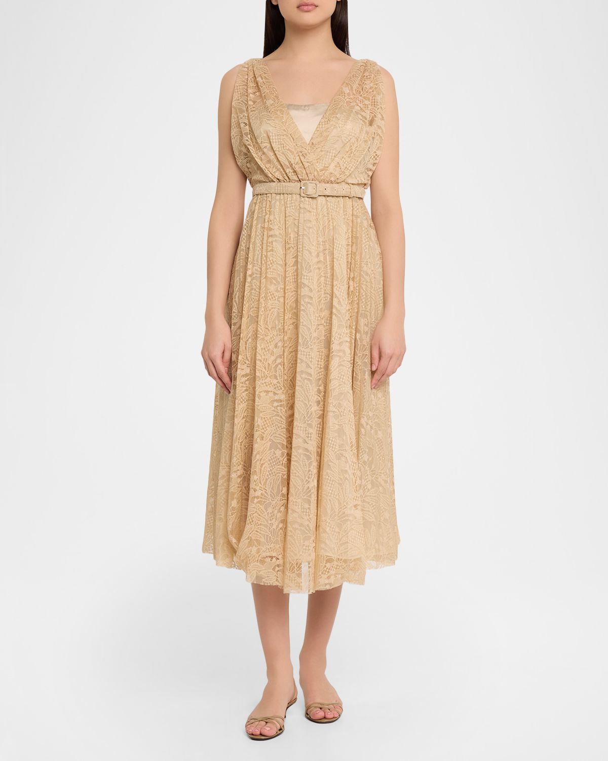 Ungaro Tara Belted Floral Lace Midi Dress