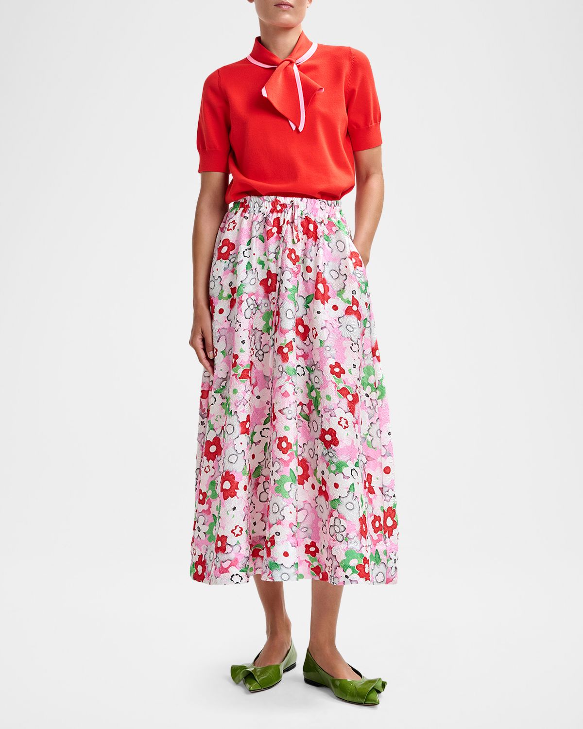 Essentiel Antwerp Julianne Floral Jacquard Midi Skirt