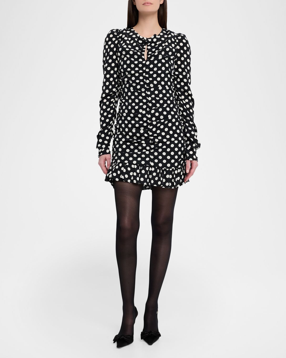Essentiel Antwerp Jast Ruched Polka Dot Mini Dress