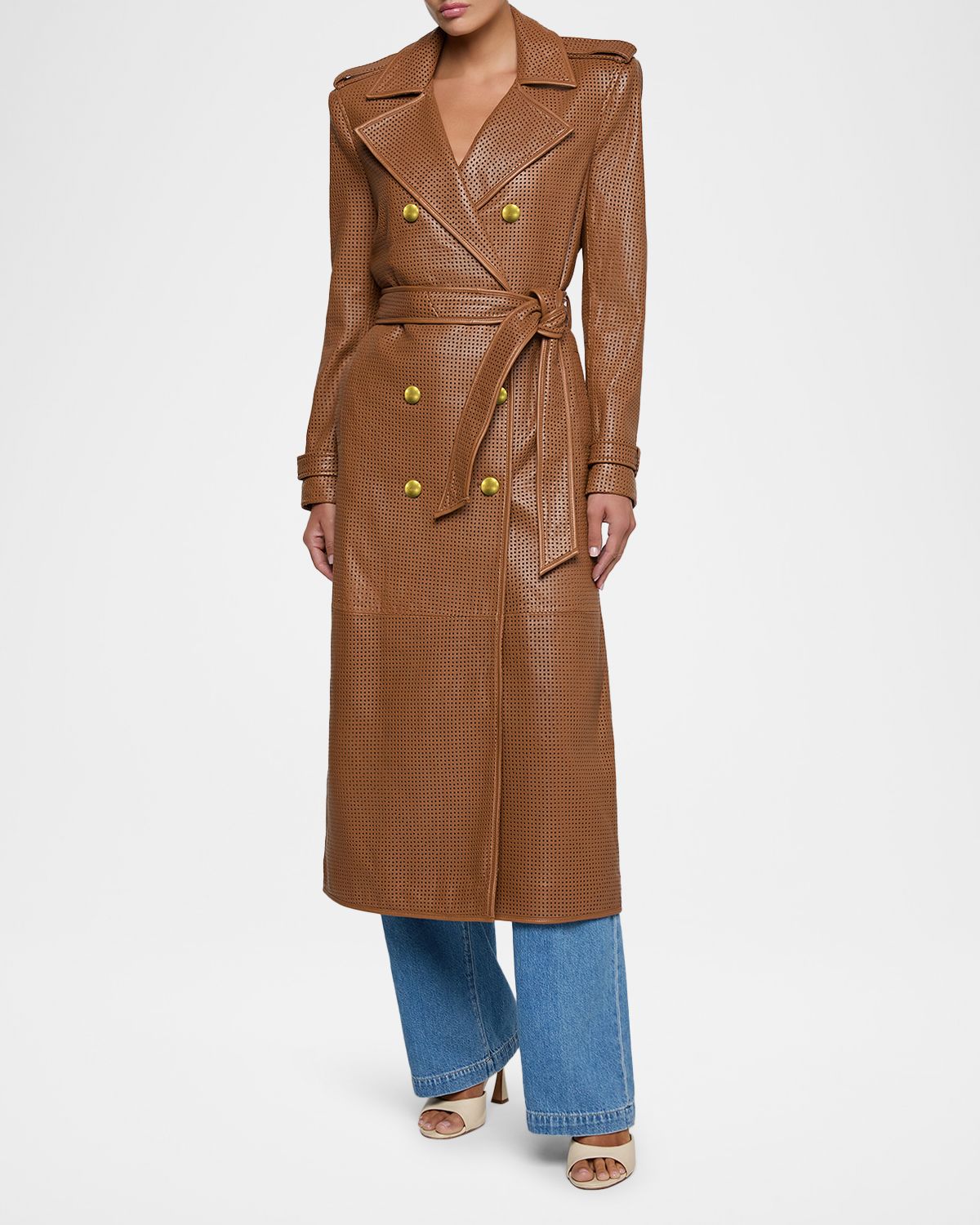 L 'Agence Baylee Perforated Leather Trench Coat