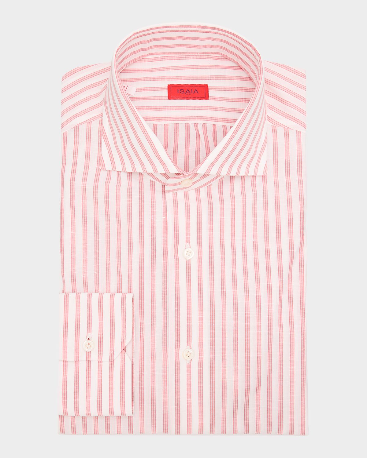 Isaia Men 's Candy Stripe Cotton and Linen Dress Shirt