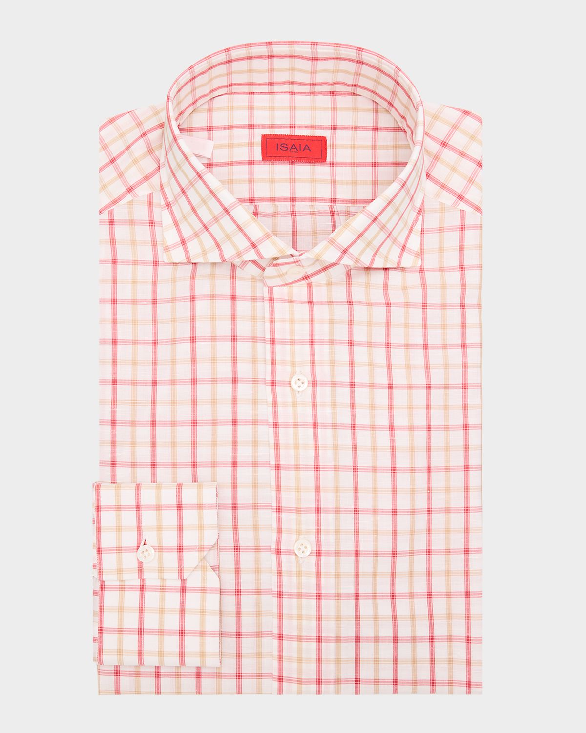 Isaia Men 's Bicolor Plaid Cotton and Linen Dress Shirt | Thumbnail 3 Isaia Men 's Bicolor Plaid Cotton and Linen Dress Shirt | Thumbnail 3