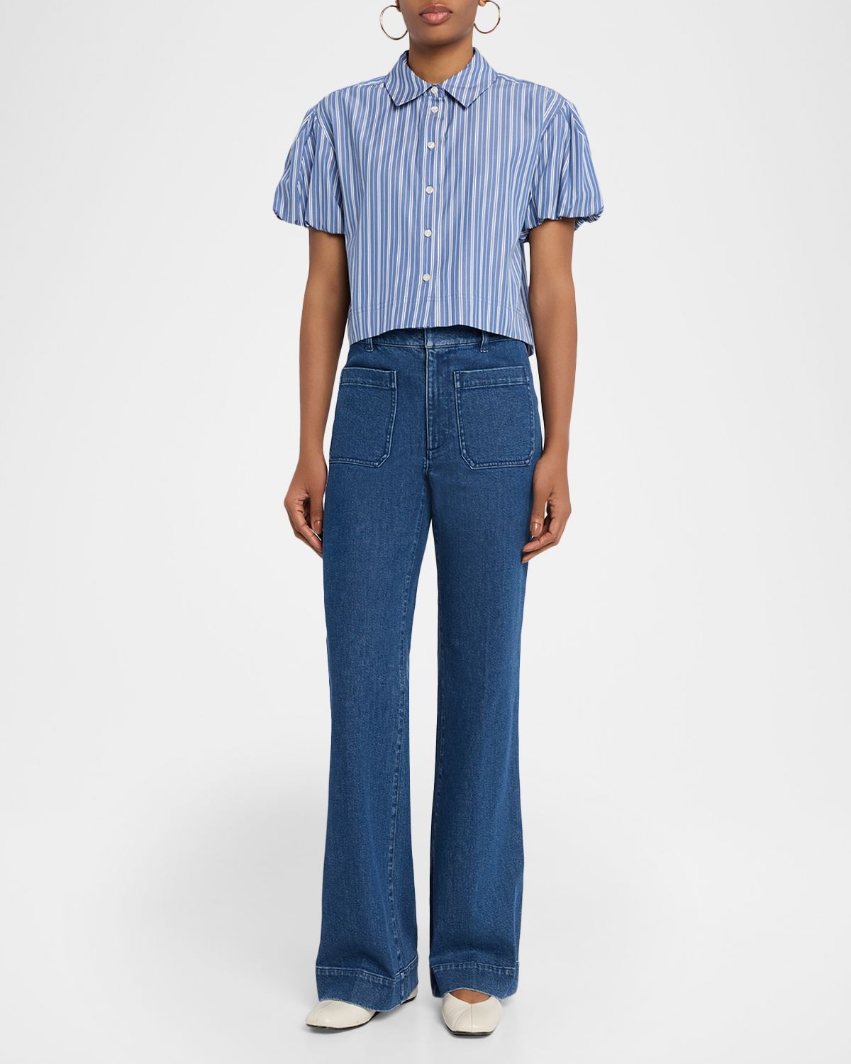 Tanya Taylor Elza Stripe Puff-Sleeve Shirt