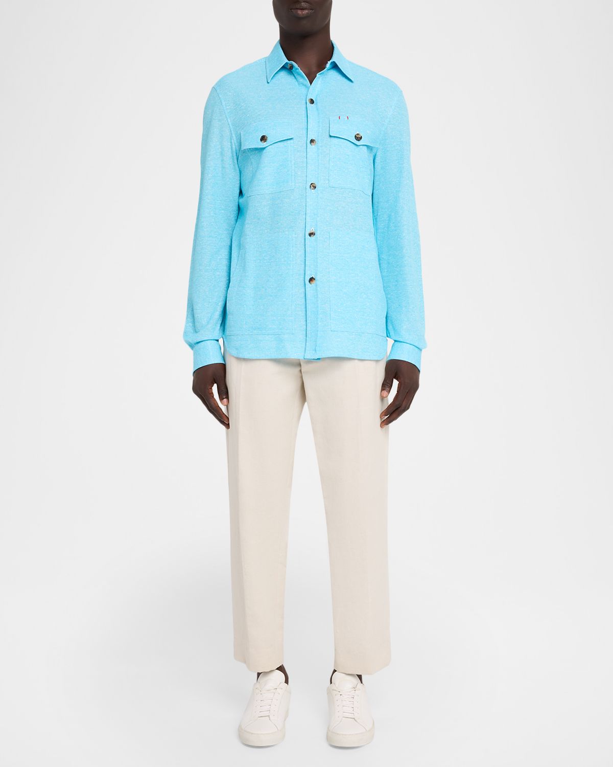Isaia Men 's Comfort Cotton and Linen Jersey Four-Pocket Overshirt