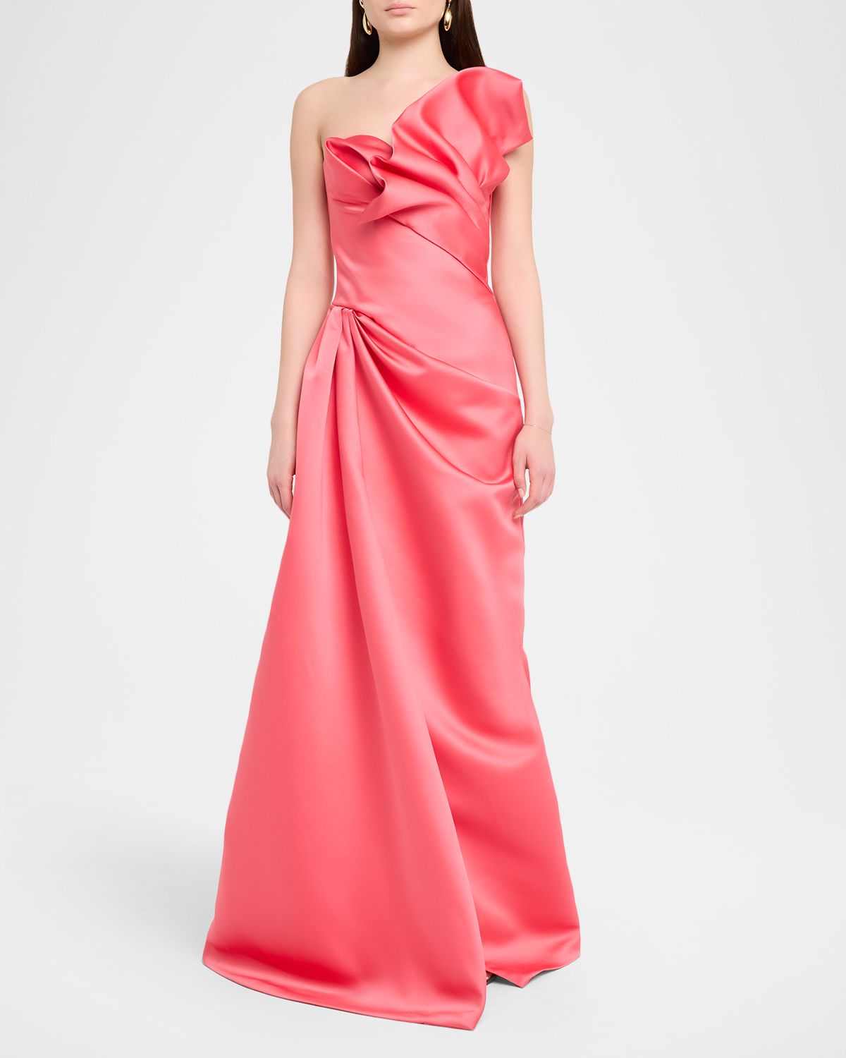 Atelier Prabal Gurung Tamara Strapless Ruffle Satin A-Line Gown