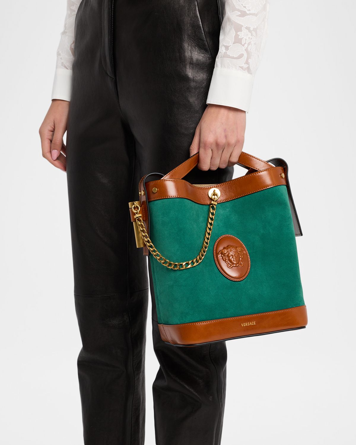 Versace Medusa Small Suede Bucket Bag