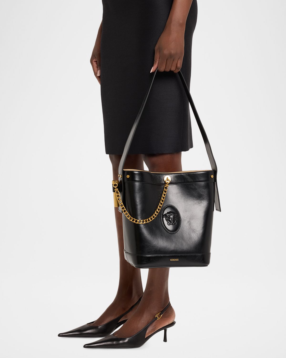 Versace Medusa Leather Bucket Bag