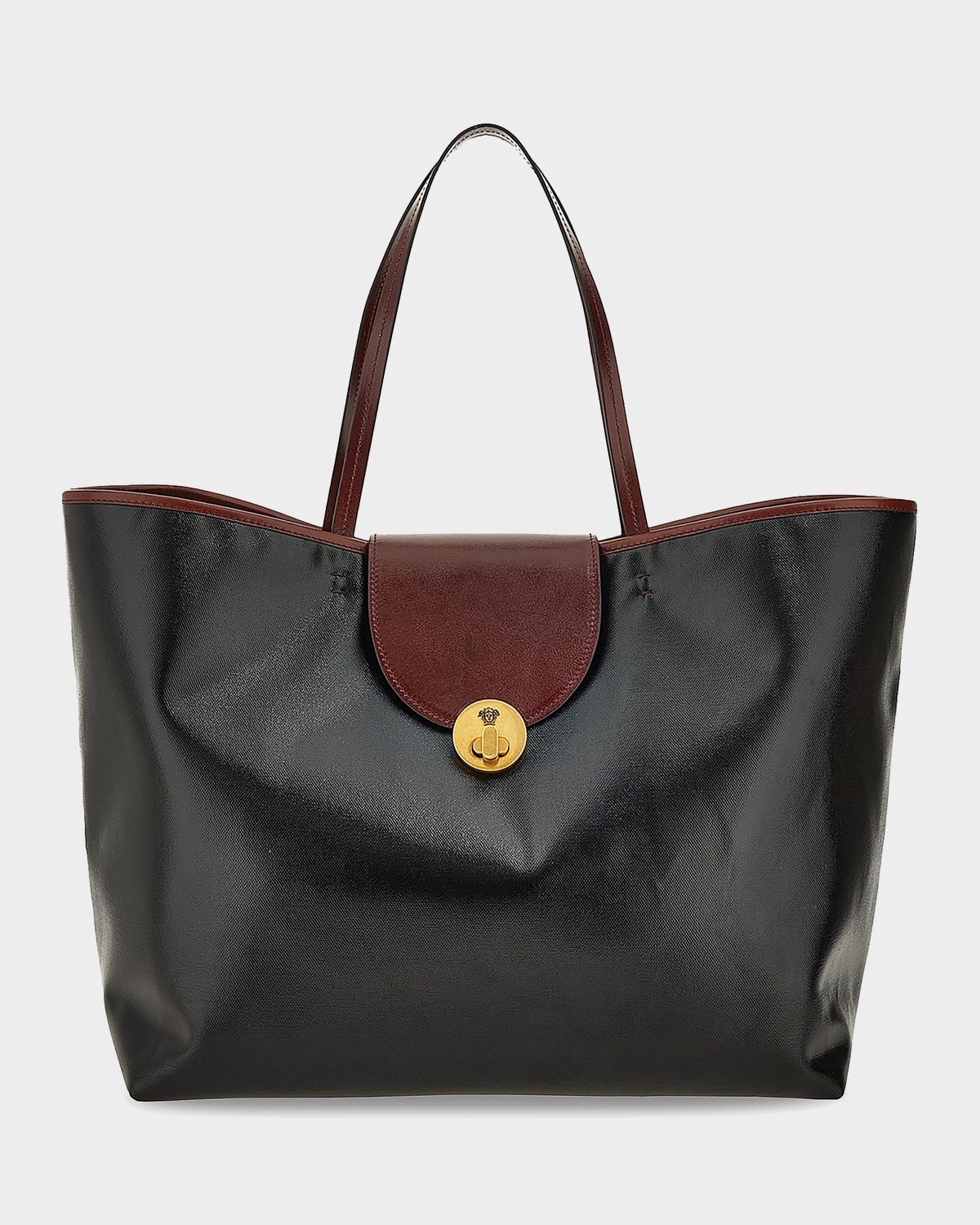 Versace Vivian Large Coated Canvas Leather-Trim Tote Bag