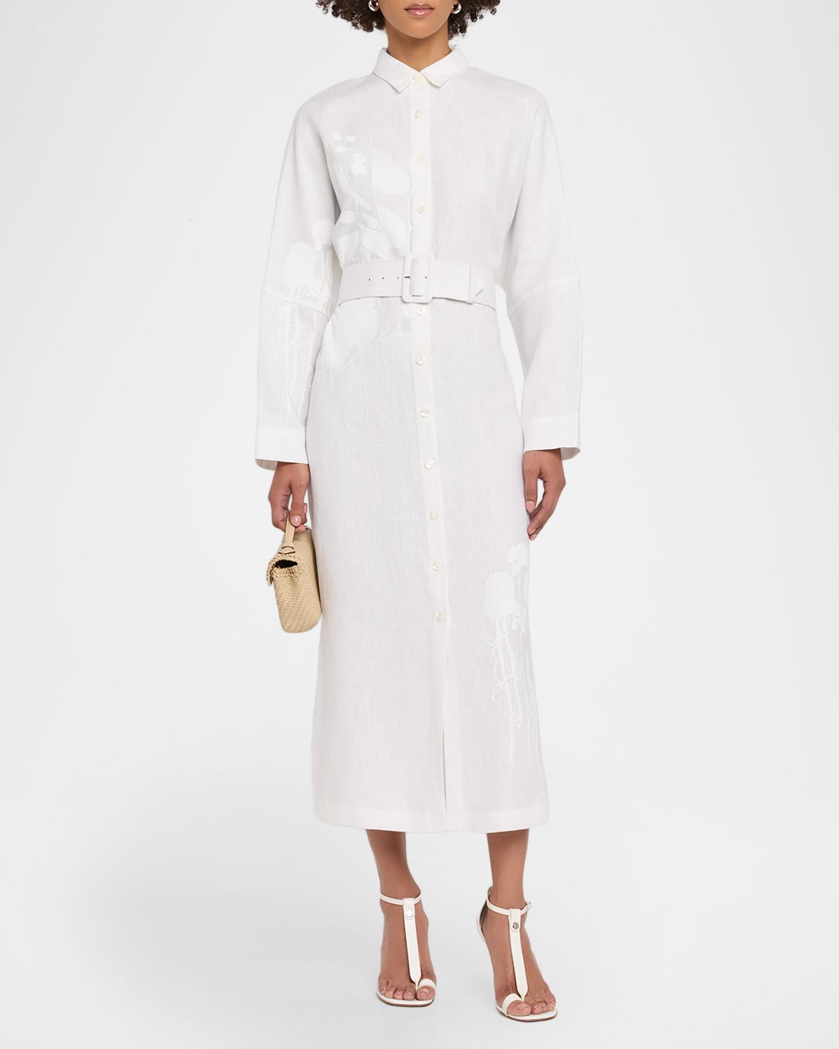 Libertine White On White Hand Silk Screen Belted Linen Shirtdress | Thumbnail 5 Libertine White On White Hand Silk Screen Belted Linen Shirtdress | Thumbnail 5