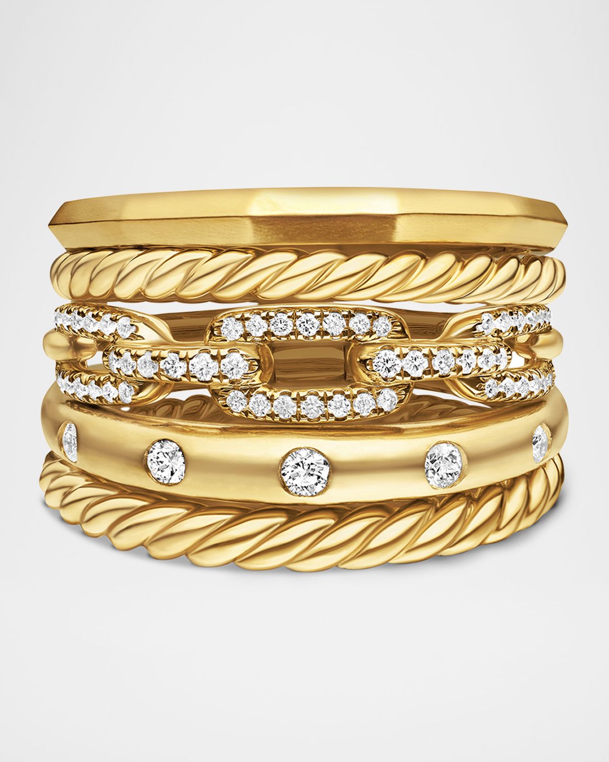 David Yurman Stax 5-Row Ring with Diamonds in 18K Gold