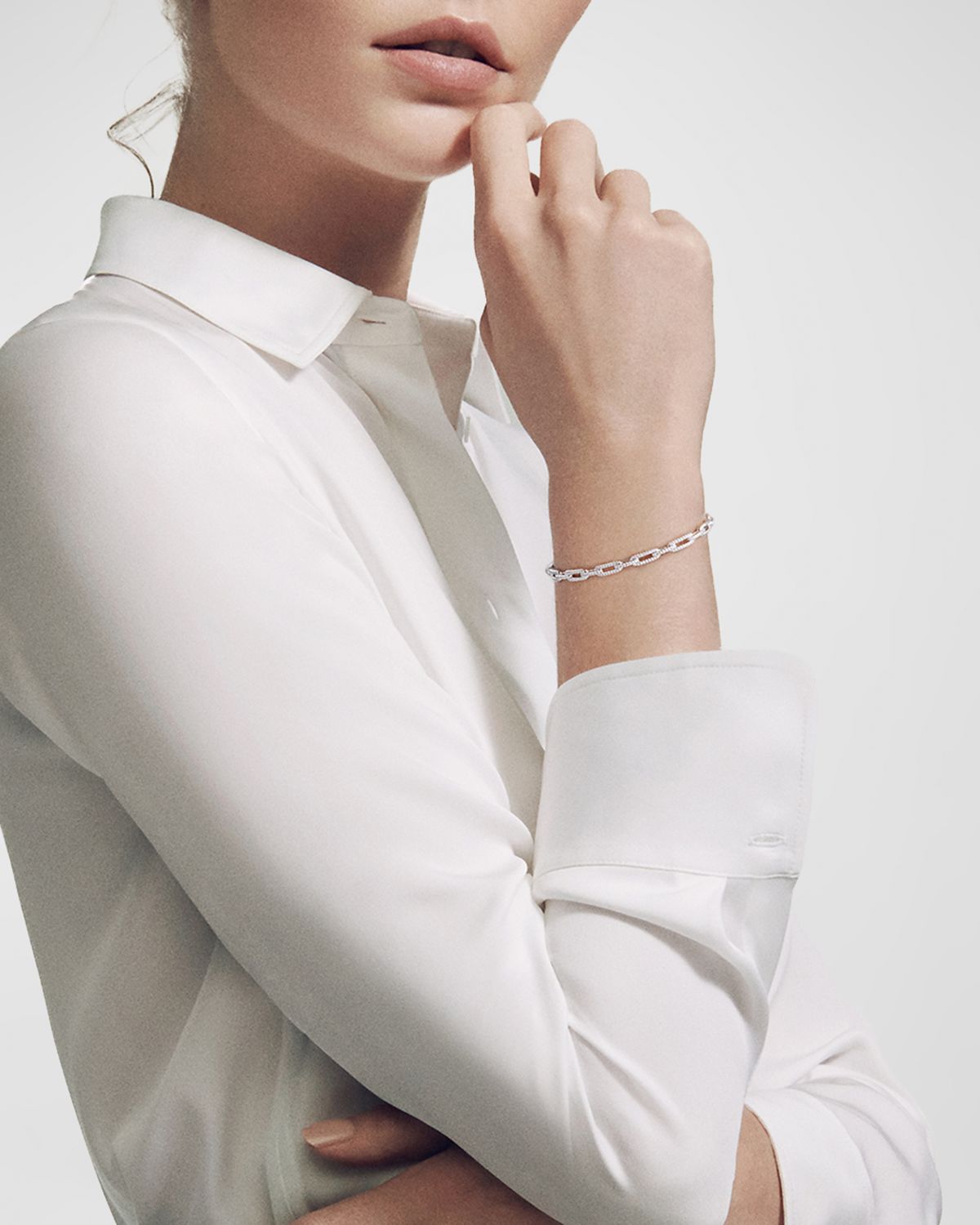 David Yurman Stax Chain Link Bracelet with Diamonds in 18K White Gold