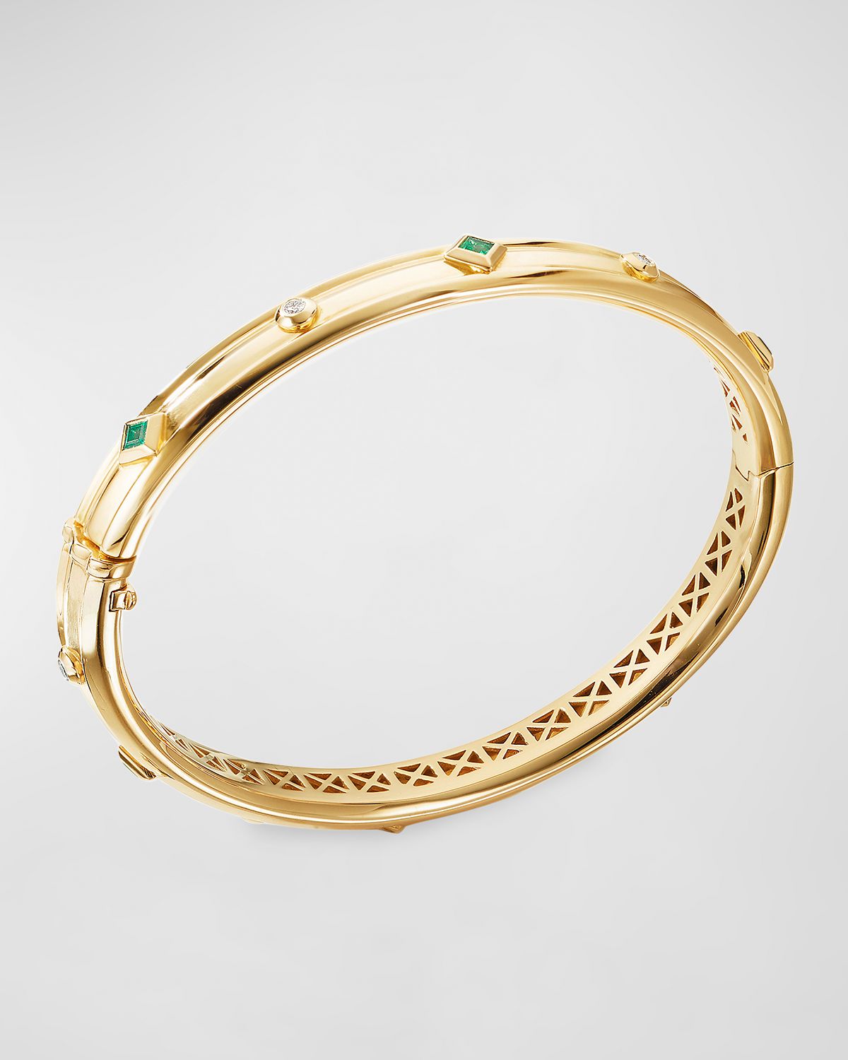 David Yurman Modern Renaissance Bangle Bracelet with Emeralds and Diamonds in 18K Gold, 7mm