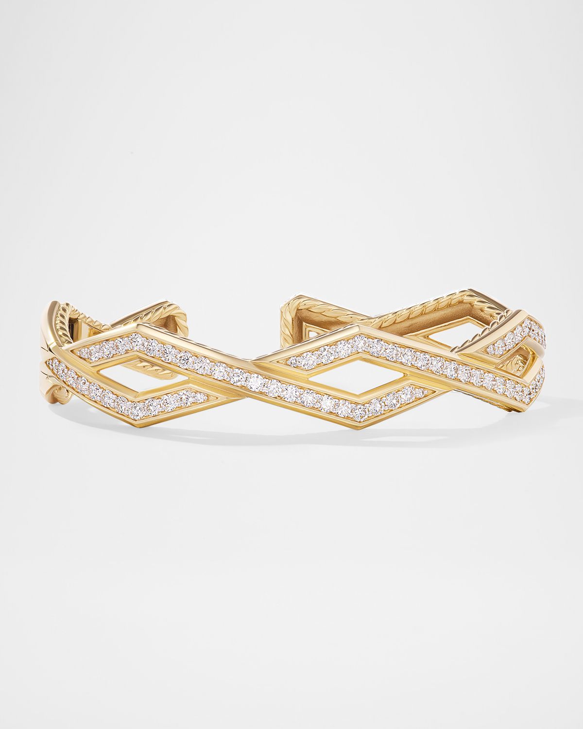 David Yurman Pave Stax Cuff Bracelet with Diamonds in 18K Gold