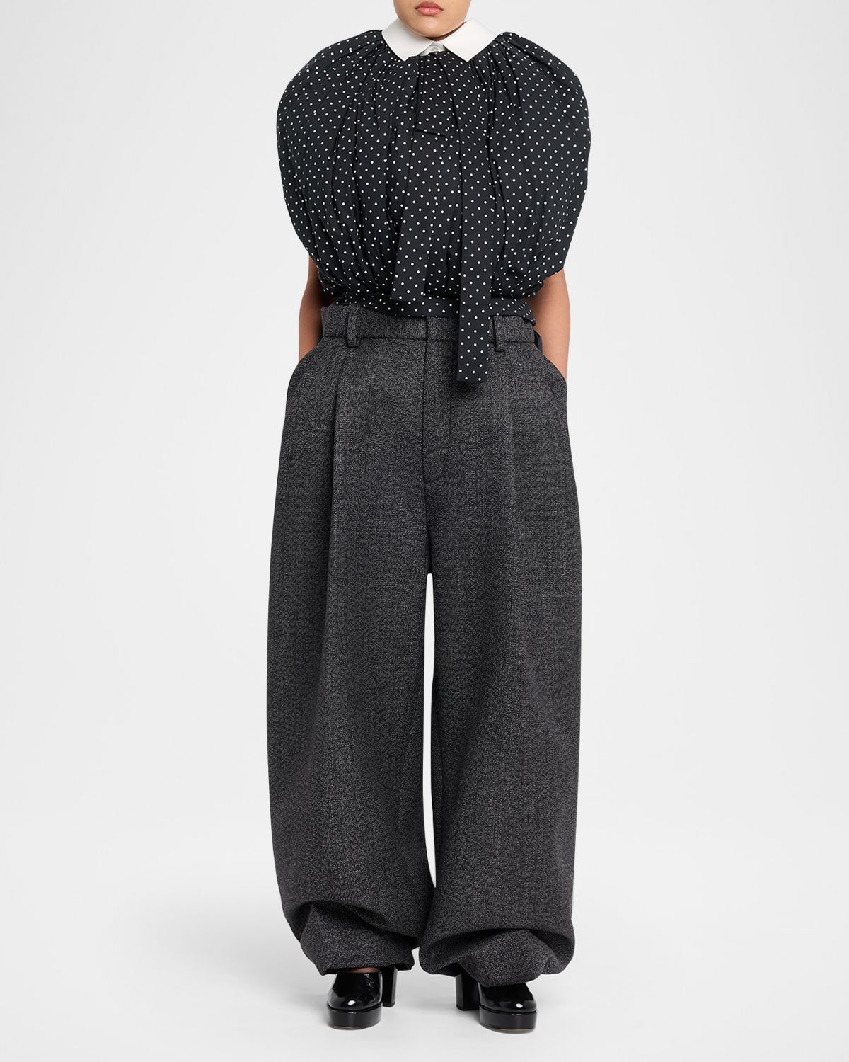 Marc Jacobs Runway Polka-Dot Cotton Poplin Collared Bubble Top