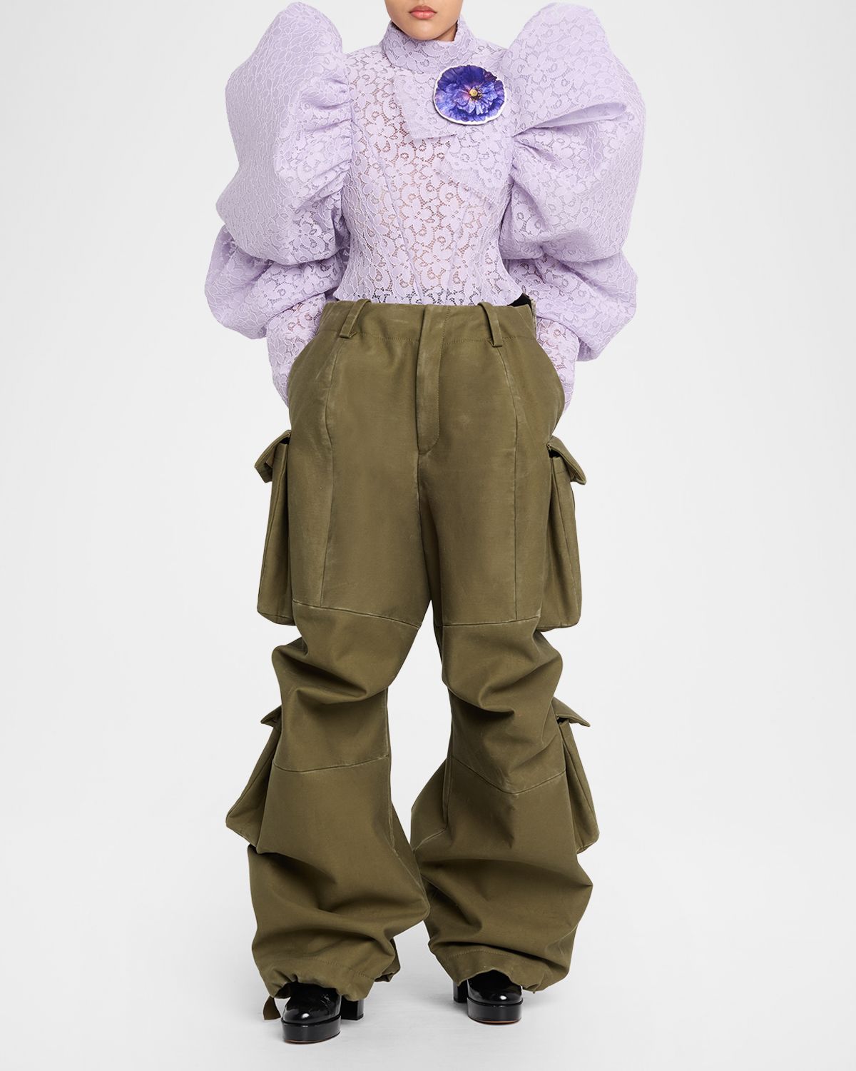 Marc Jacobs Runway Bonded Lace Puff-Sleeve Crop Top