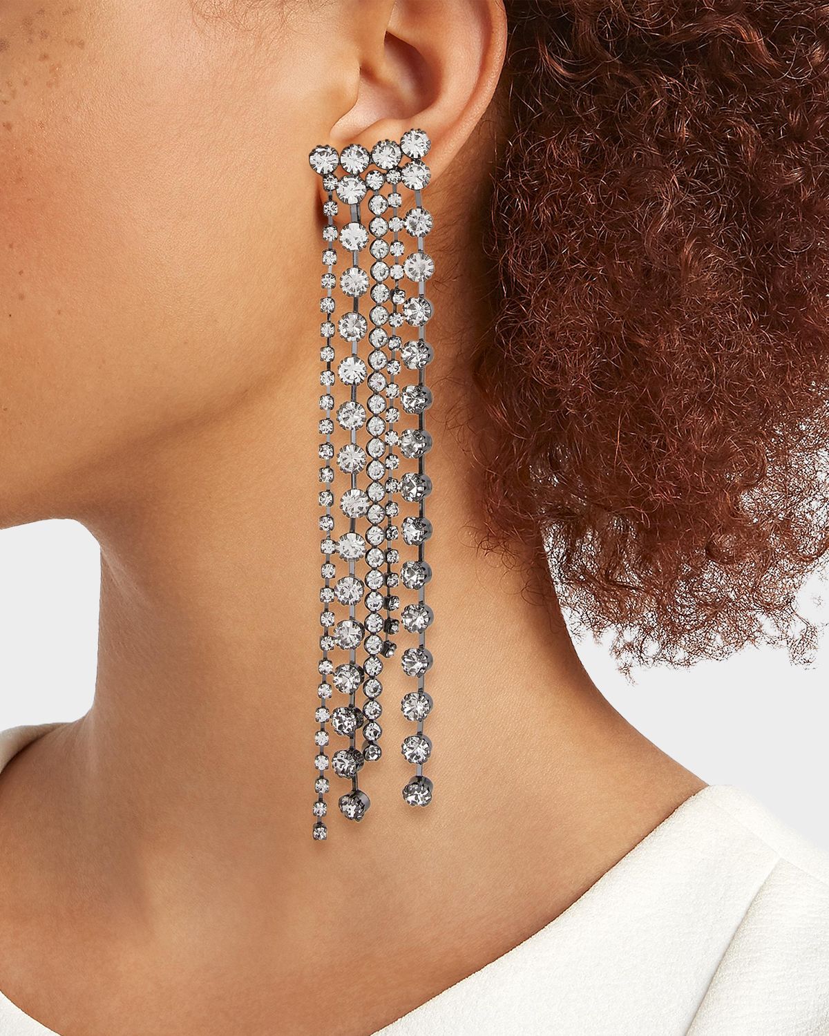 Golconda by Kenneth Jay Lane Gunmetal-Tone & Crystal Five-Row Drop Earrings