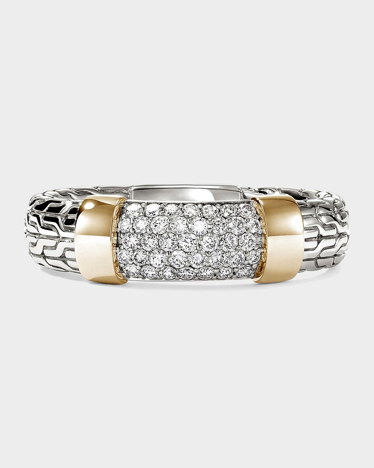 John Hardy Men 's JH Essential Diamond Pave Ring in Sterling Silver and 14K Gold, 5mm