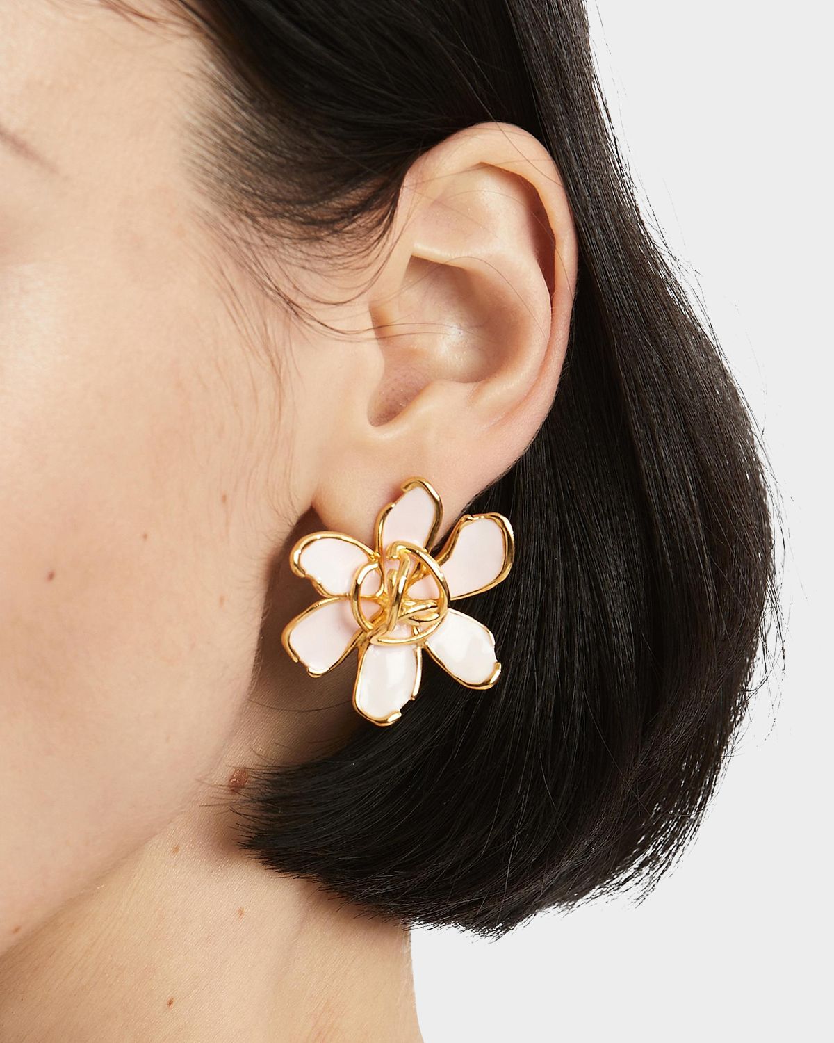 Oscar de la Renta Mini O Textured Flower 24K-Gold-Plated Brass & Enamel Stud Earrings