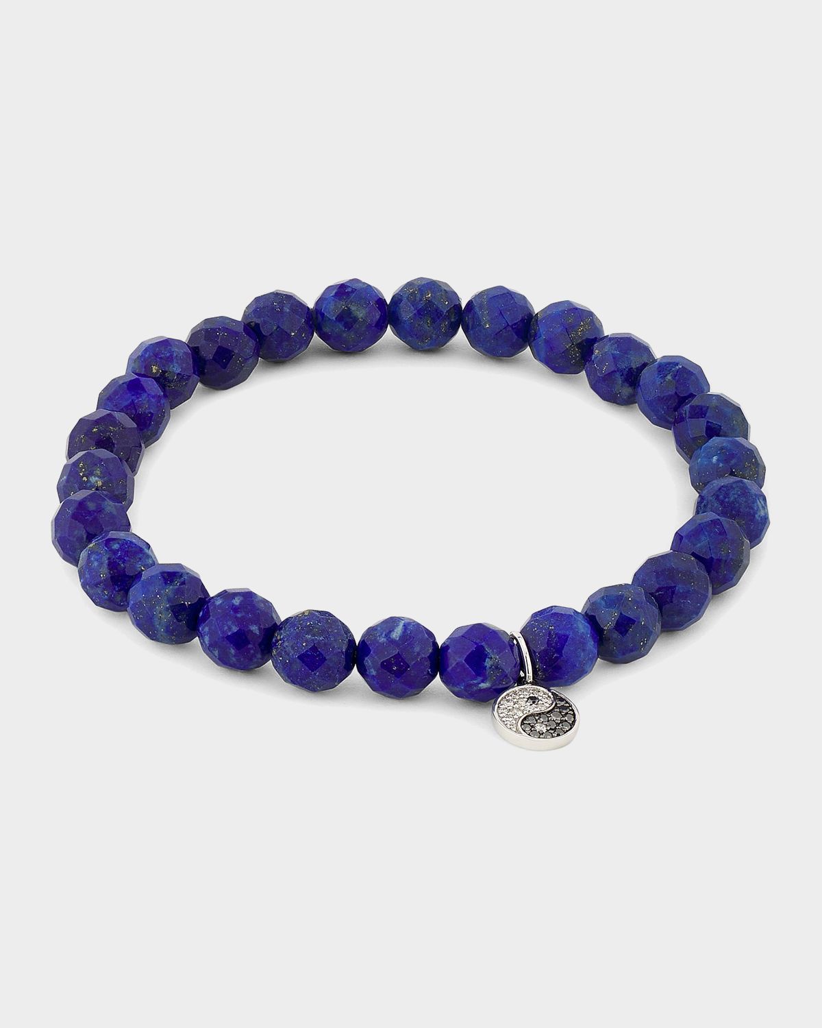 Sydney Evan 14K White Gold, Lapis Lazuli & 0.08 TCW Diamond Yin & Yang Beaded Stretch Bracelet