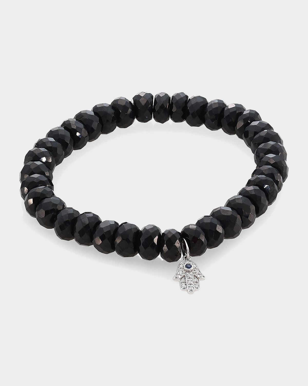 Sydney Evan Black Spinel, Diamond, Sapphire & 14K White Gold Rondelle Hamsa Bracelet