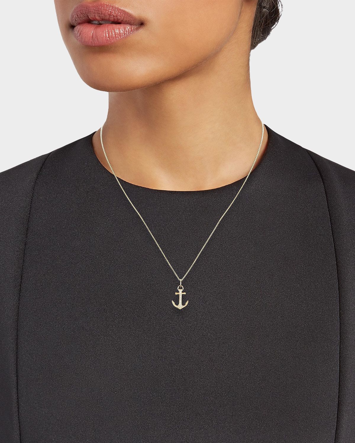 Sydney Evan 14K Yellow Gold & Diamond Small Pavé Anchor Charm Necklace