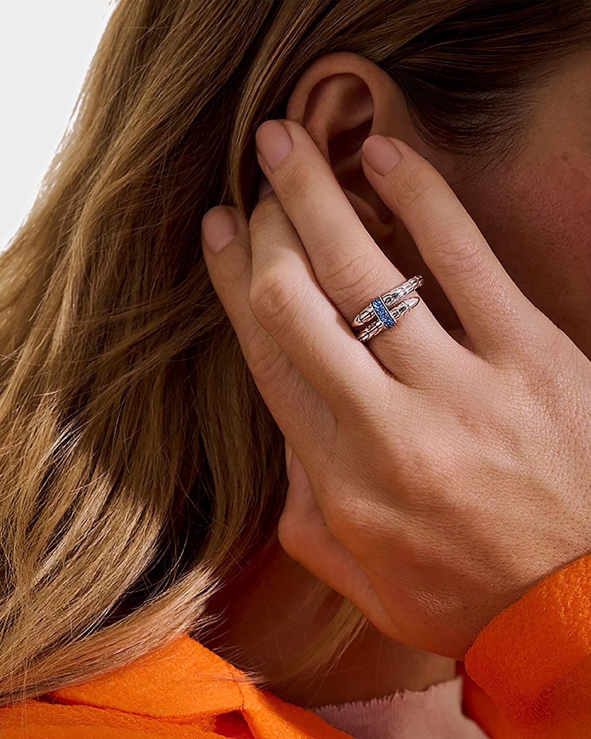 John Hardy Spear Ring in Sterling Silver with Blue Sapphires