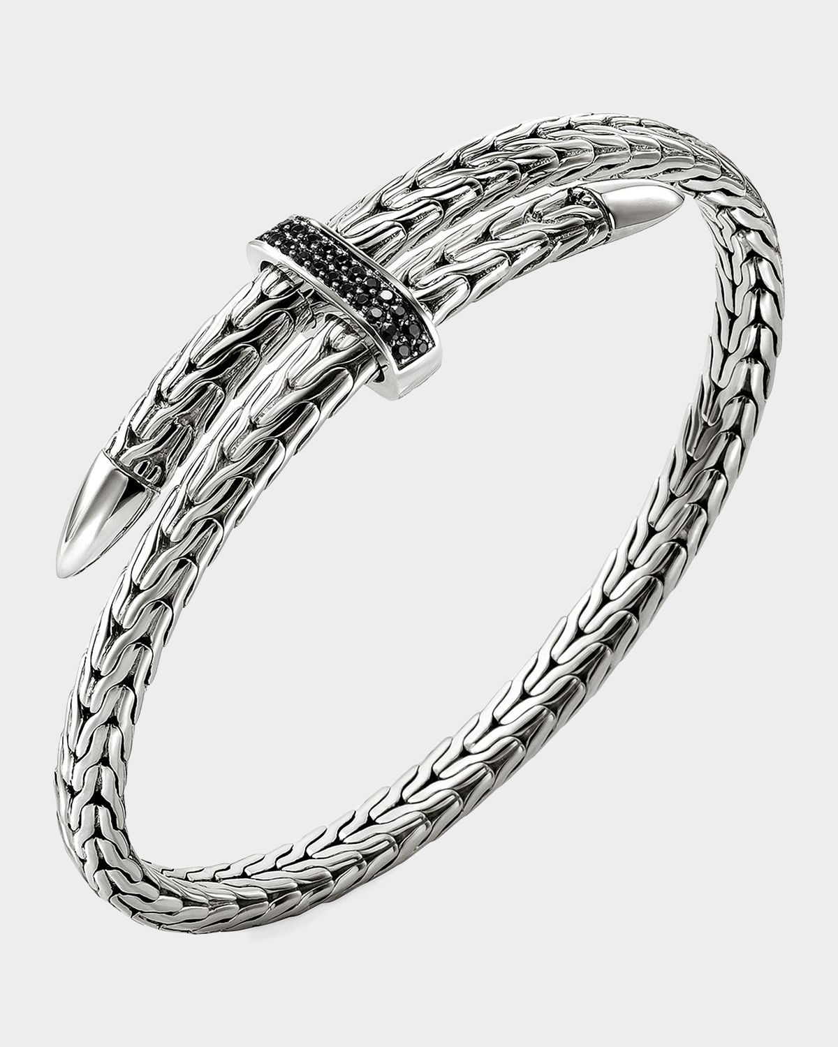 John Hardy Spear Flex Cuff in Sterling Silver and Black Sapphires
