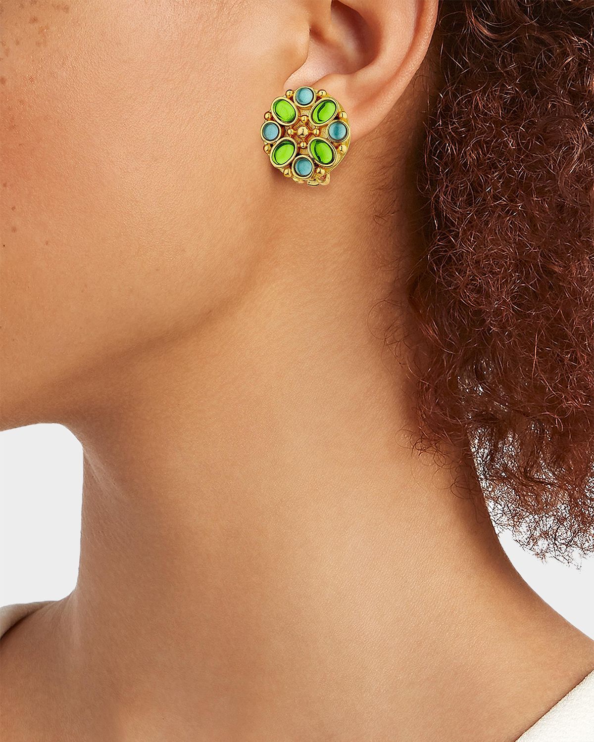 Golconda by Kenneth Jay Lane Goldtone & Glass Cabochon Clip-On Button Earrings