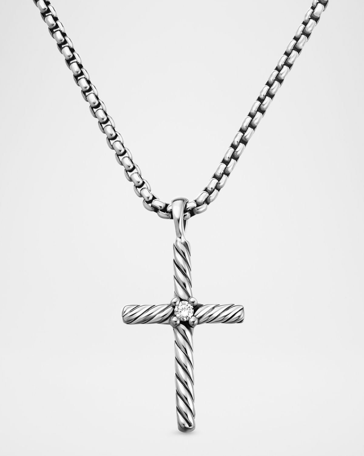 David Yurman Classic Cable Cross Necklace with Diamonds in Silver/23.4mm