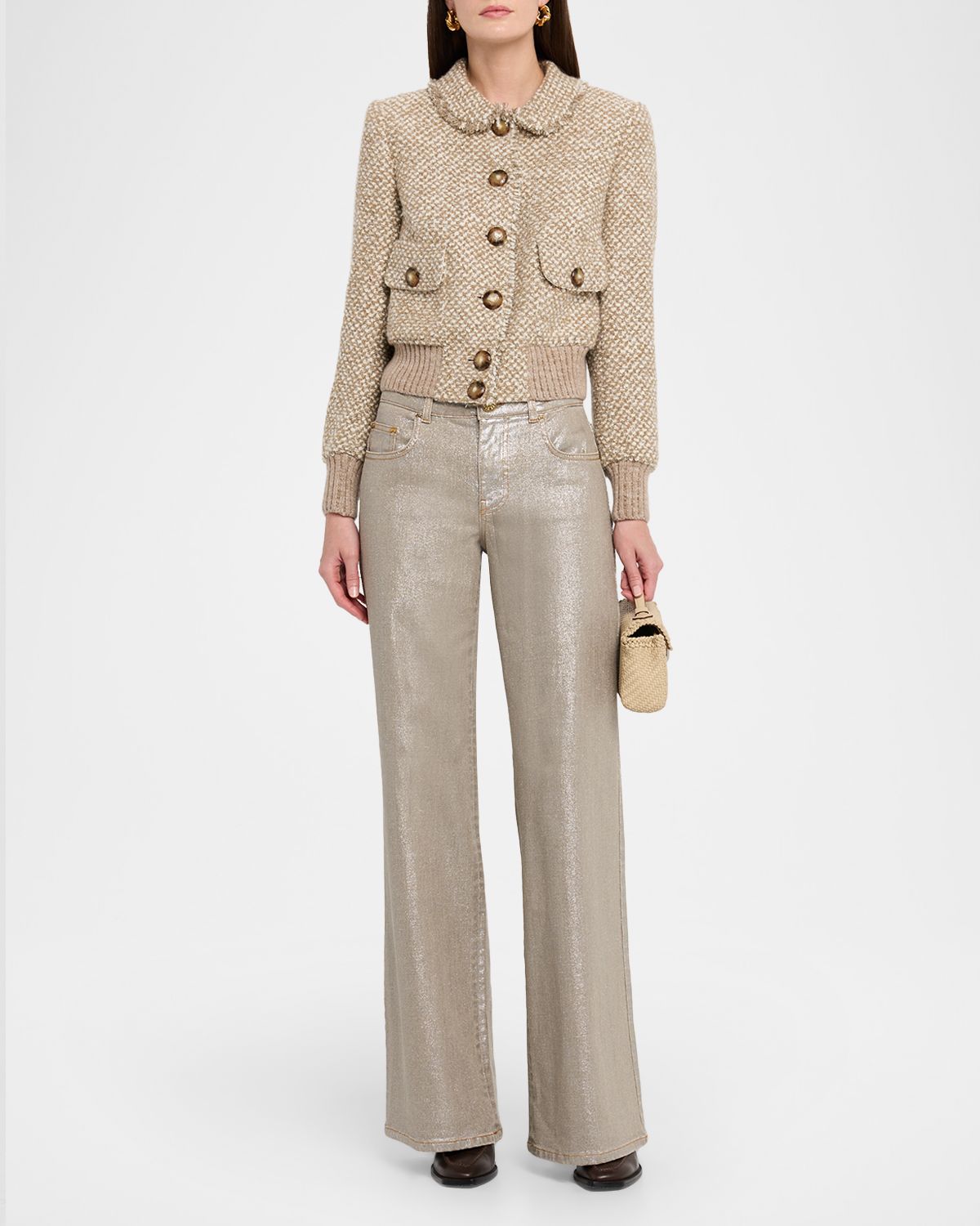 Maison Common Paillette Cashmere Tweed Bomber Jacket