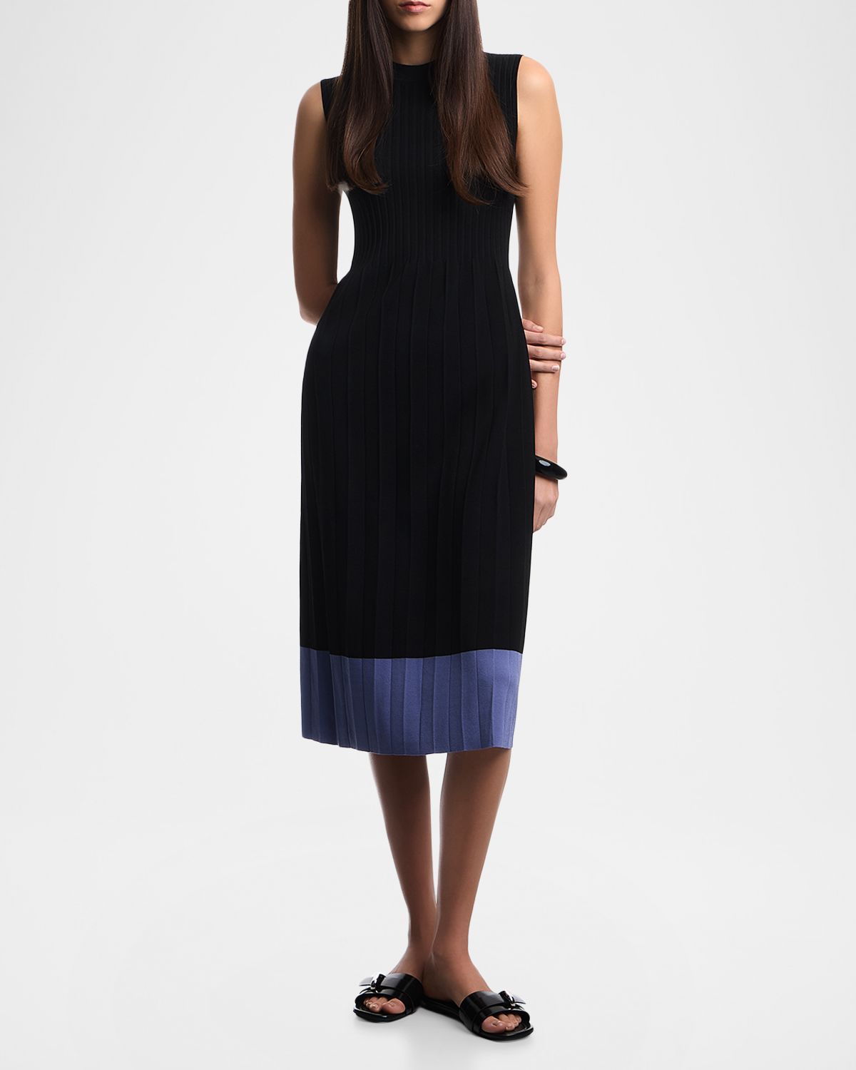 Emporio Armani Pleated Contrast-Hem Knit Midi Dress
