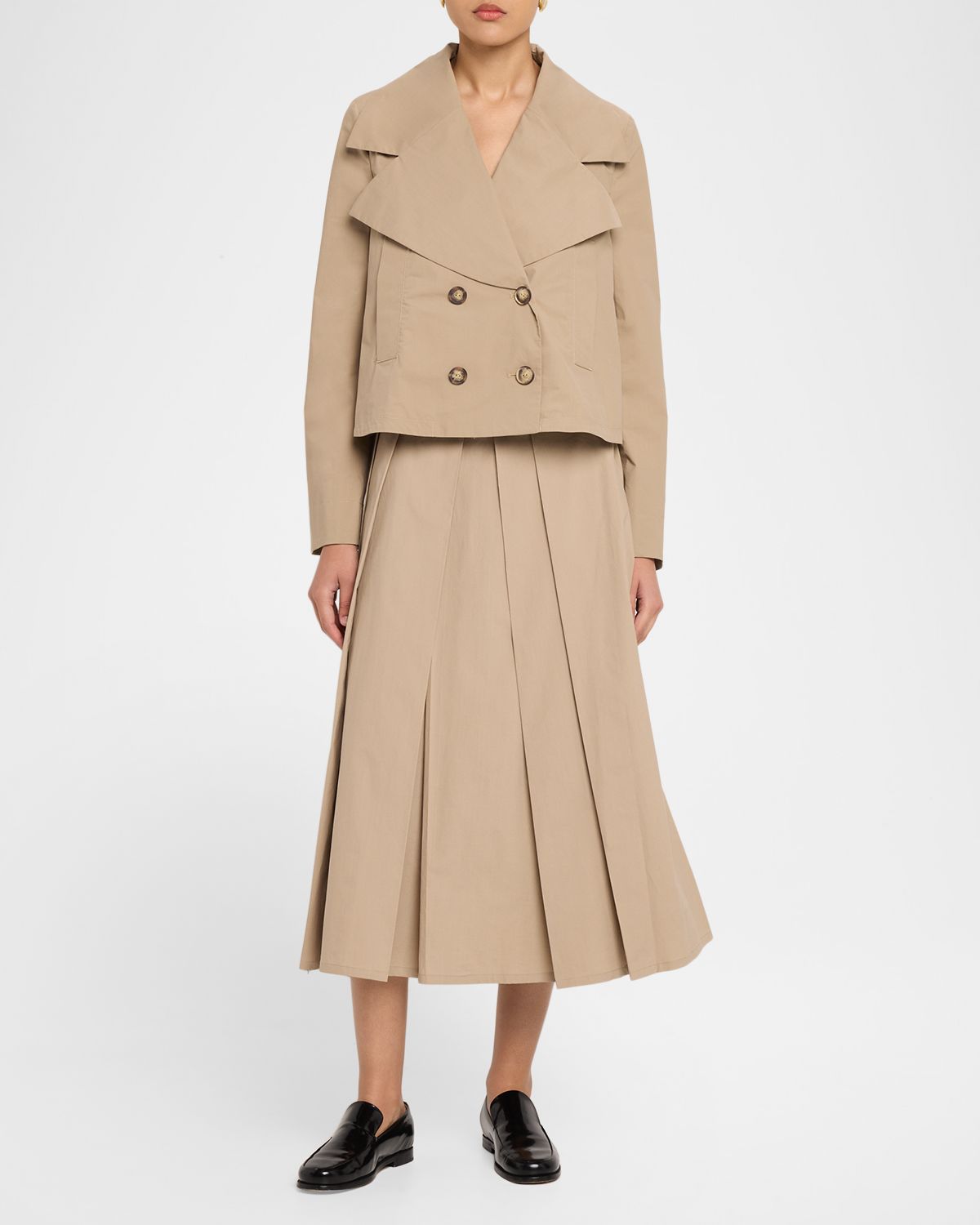 Emporio Armani Eagle Club Poplin Pleated Midi Skirt