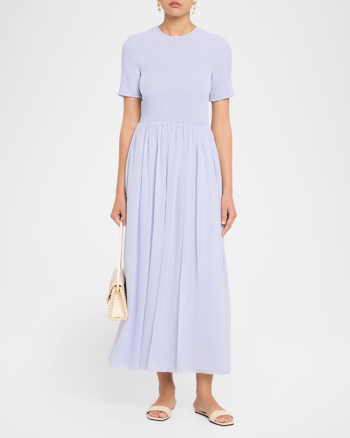 Emporio Armani Smocked Technical Georgette Midi Dress