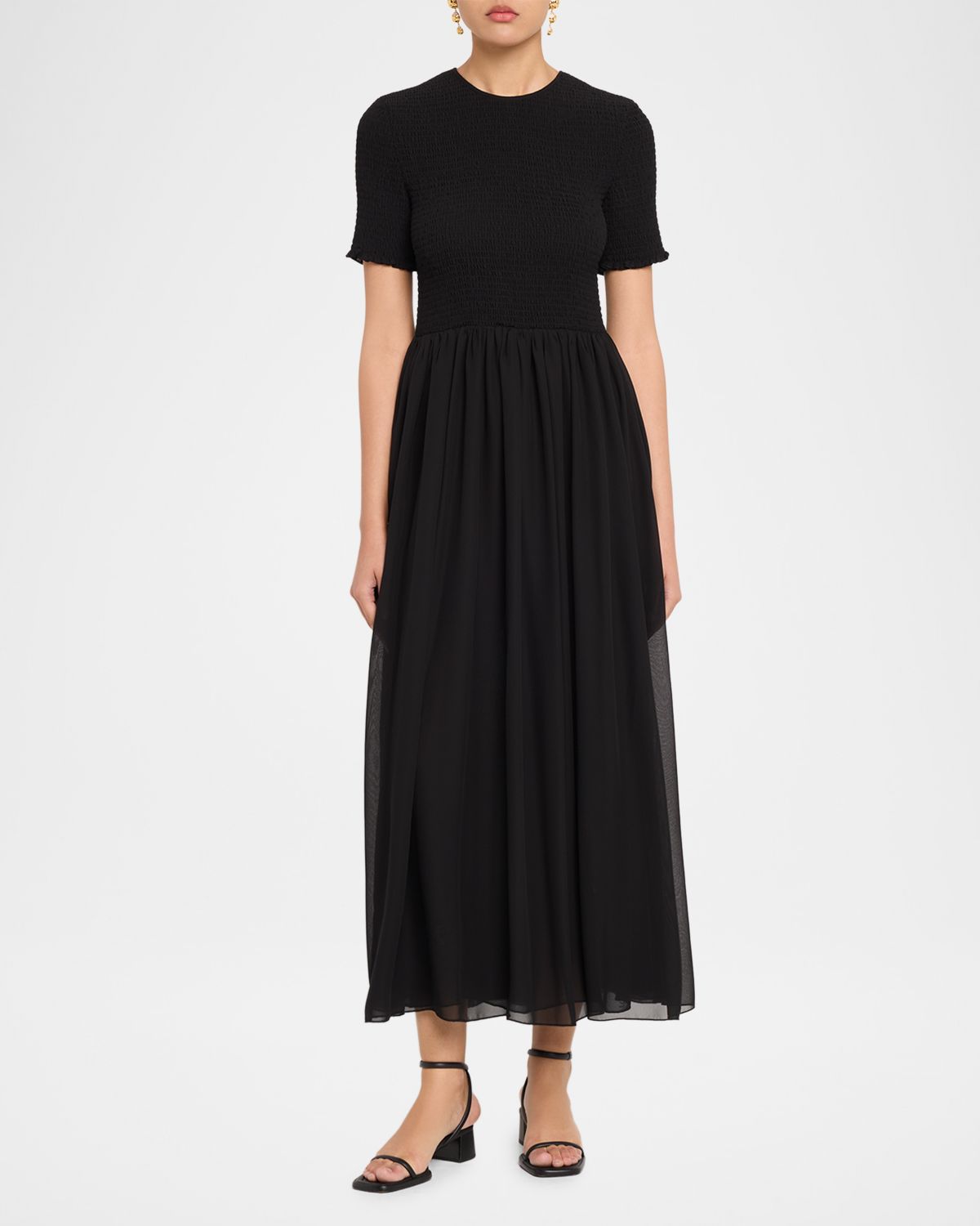 Emporio Armani Smocked Technical Georgette Midi Dress