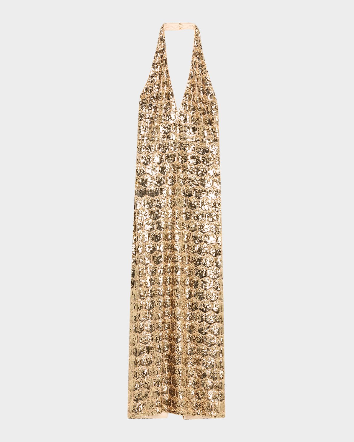 Ramy Brook Shauna Backless Geometric Sequin Halter Gown