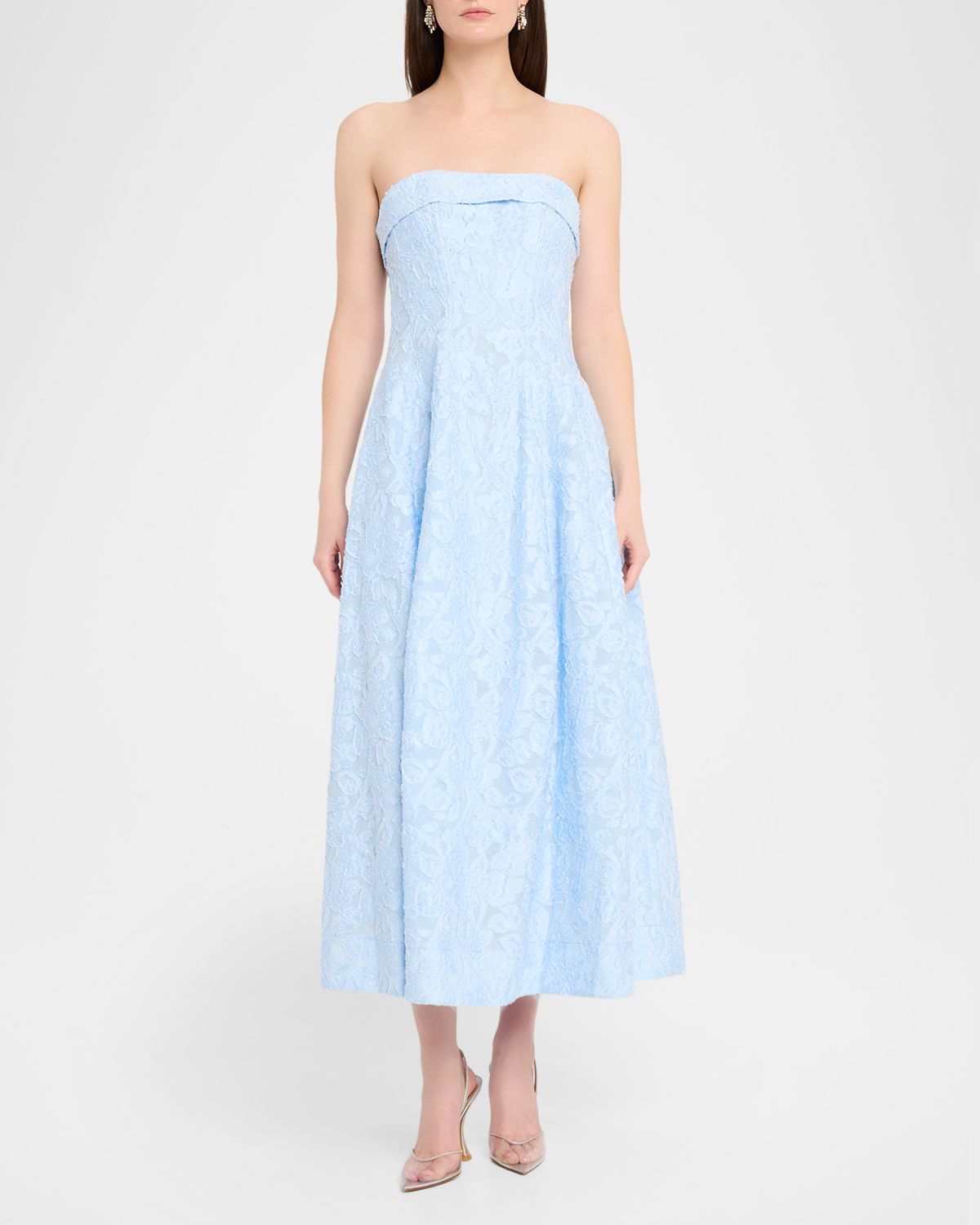 SIMKHAI Valeria Strapless Organza Jacquard Midi Dress