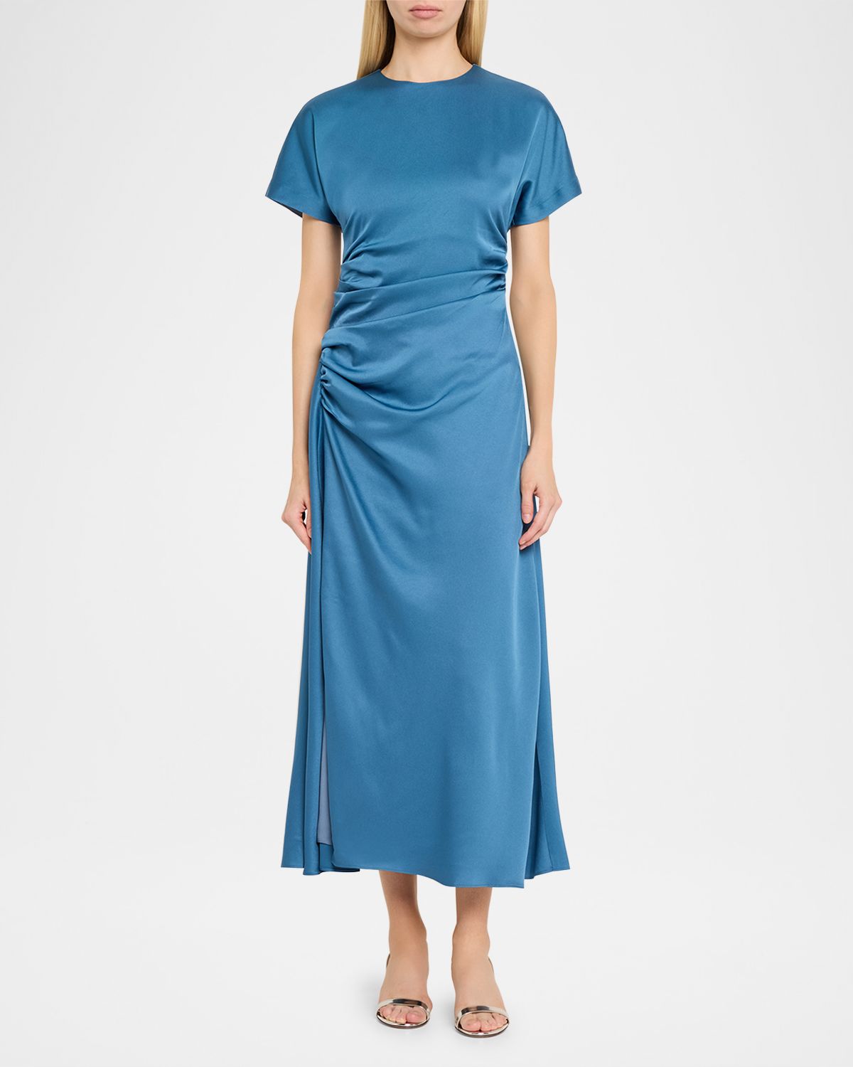 SIMKHAI Marabella Ruched Satin Midi Dress