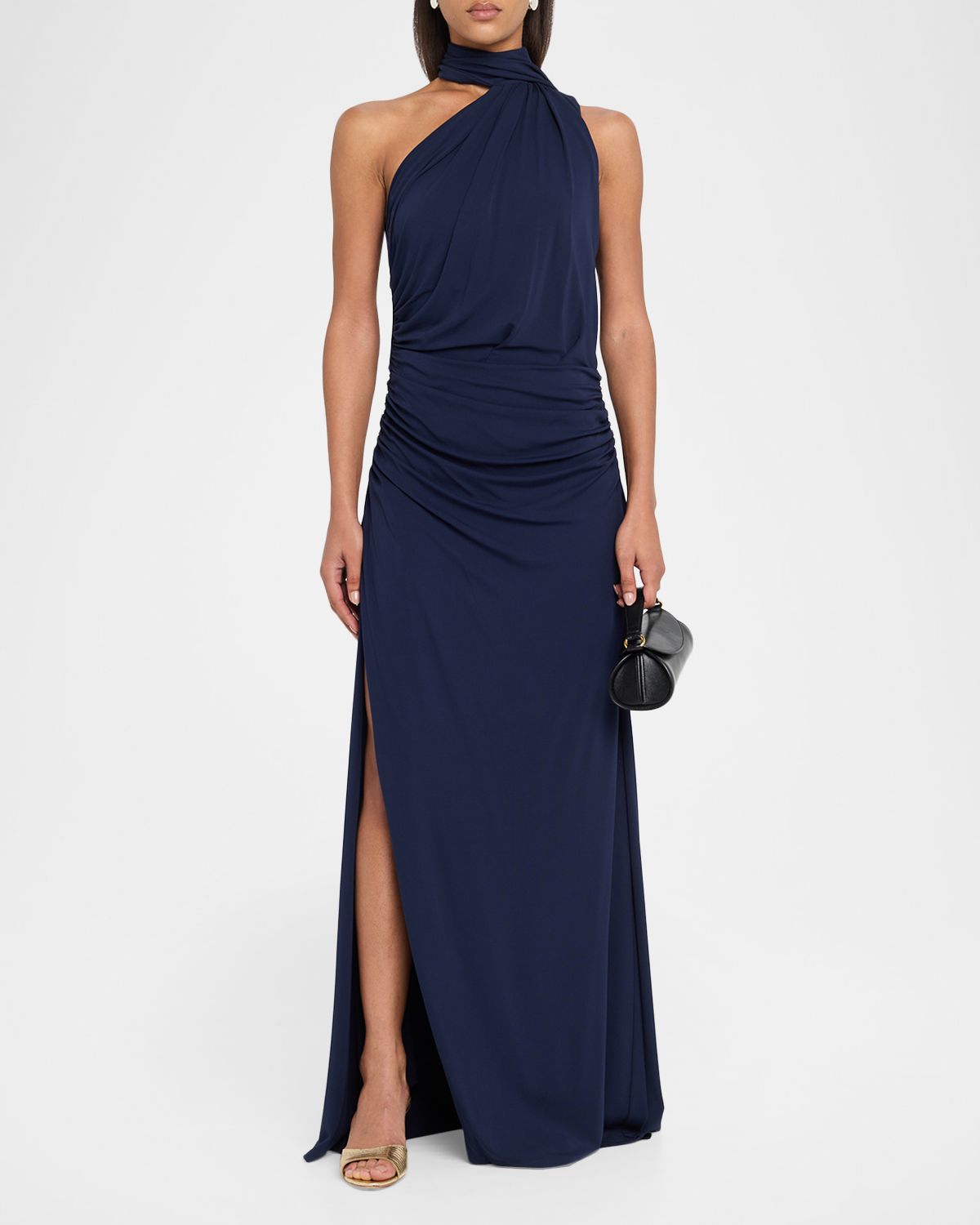 SIMKHAI Moira Draped Mock-Neck Jersey Gown