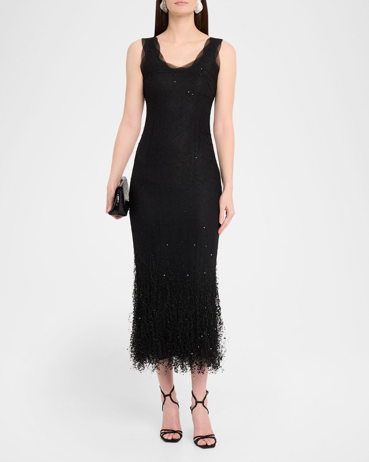 SIMKHAI Irisa Beaded Fringe Lace Midi Dress