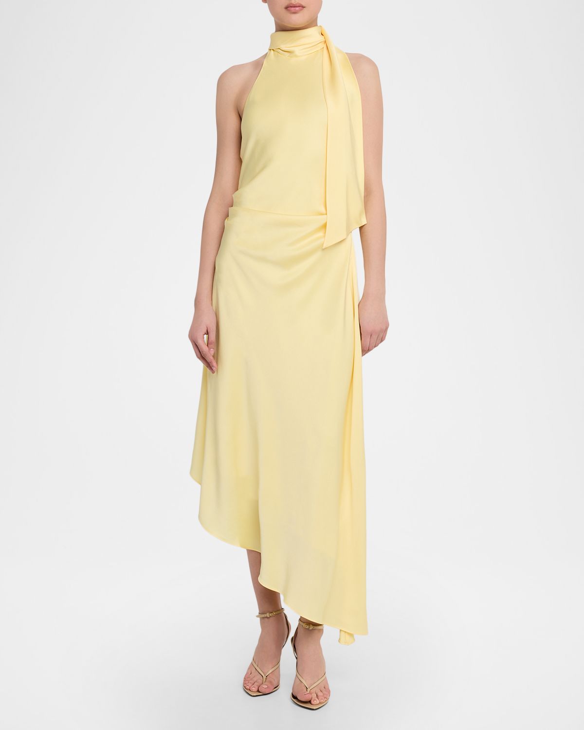 SIMKHAI Monica High-Low Satin Halter Midi Dress