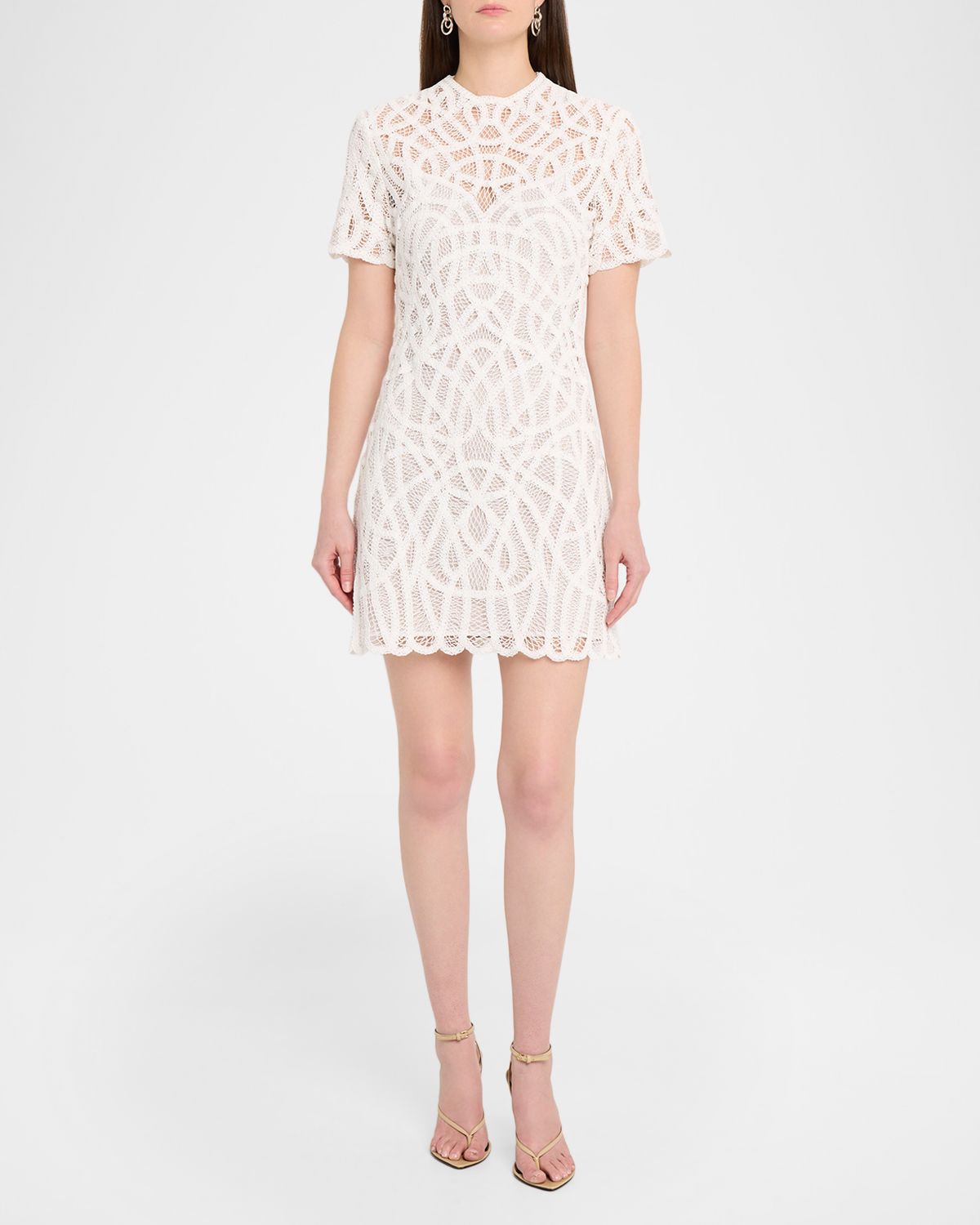 SIMKHAI Desiree Scalloped Macrame Mini Dress