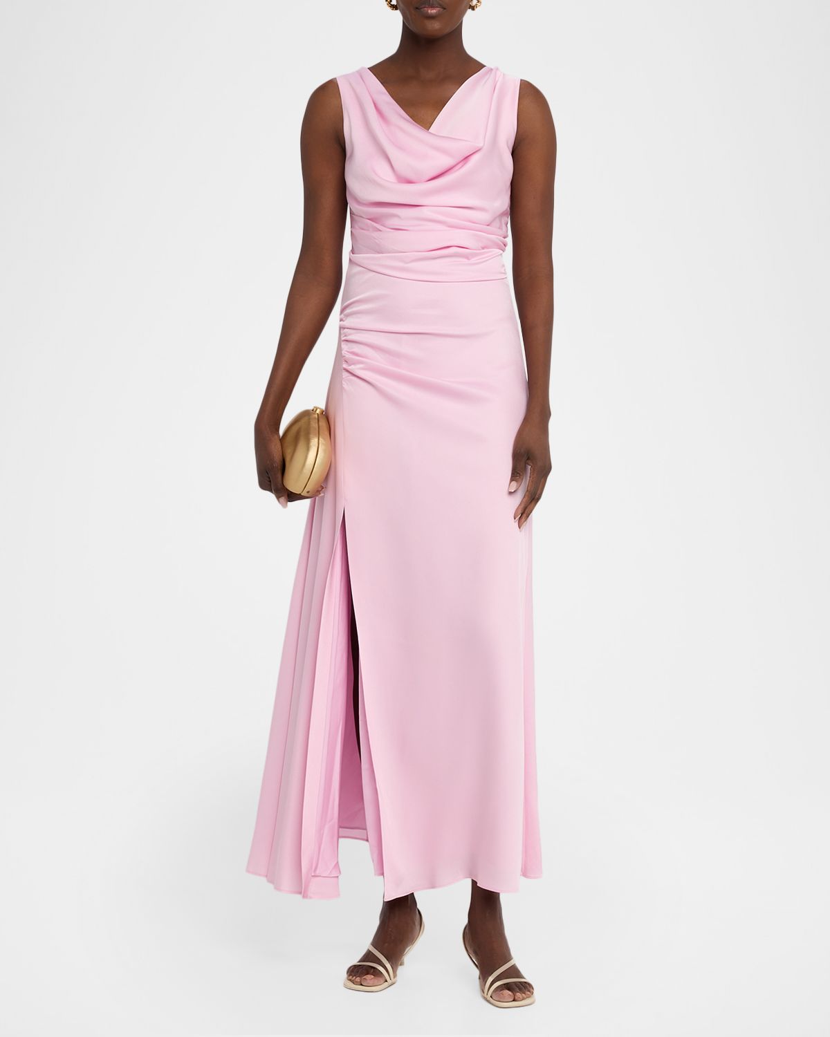 SIMKHAI Melaney Sleeveless Cowl-Neck Satin Maxi Dress