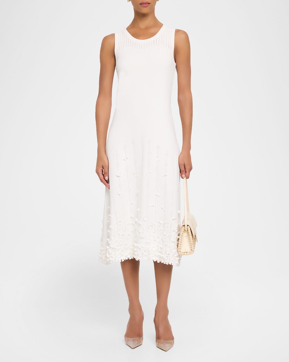 Elie Tahari The Alana Floral Applique Knit Midi Dress