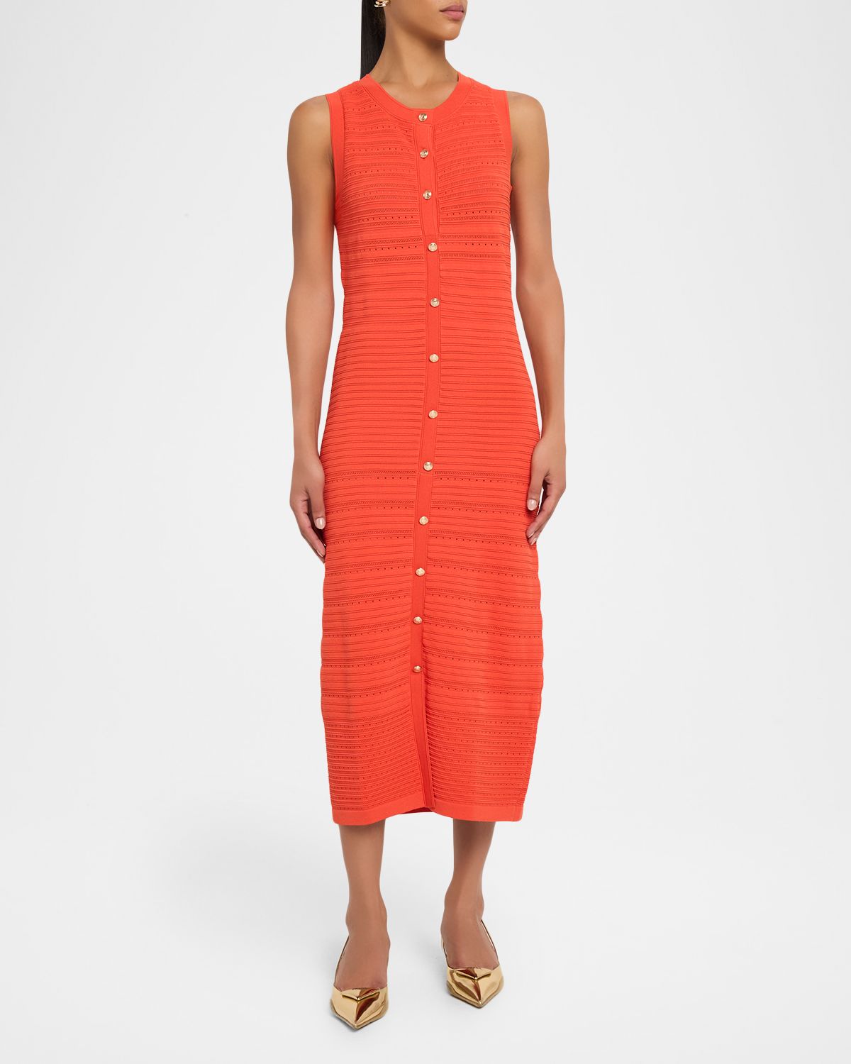 Elie Tahari Alessandra Button-Down Rib Knit Midi Dress